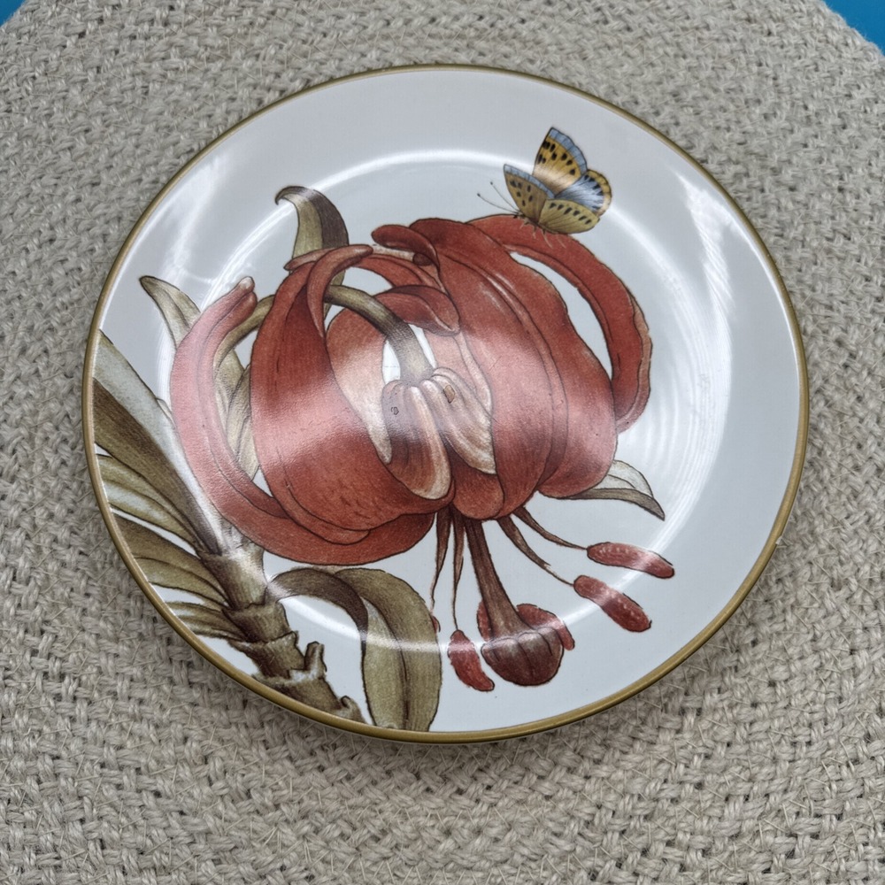 Williams Sonoma Jardin Des Fleurs Plate Salad Dessert Red Lily &‎ Butterfly 7.5"